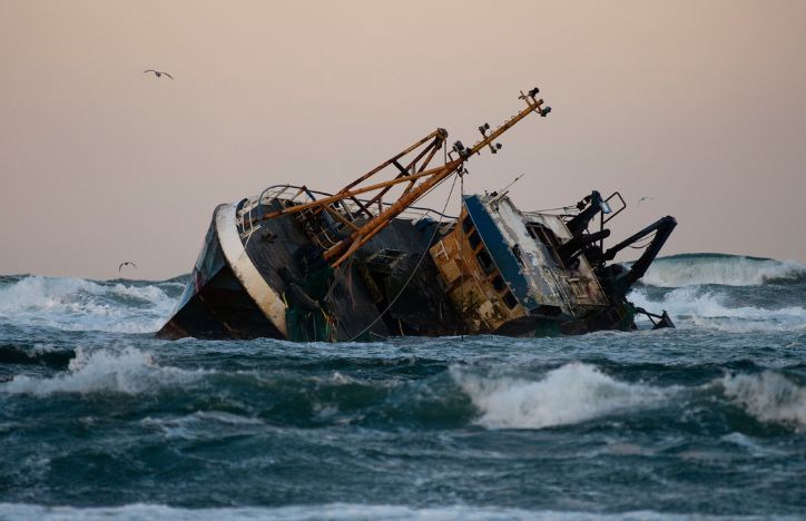 Fishing Boat Wreckage In The Sea