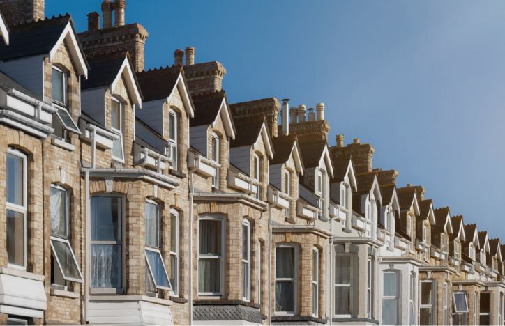 Row Of Terraced Houses On A Sunny Day