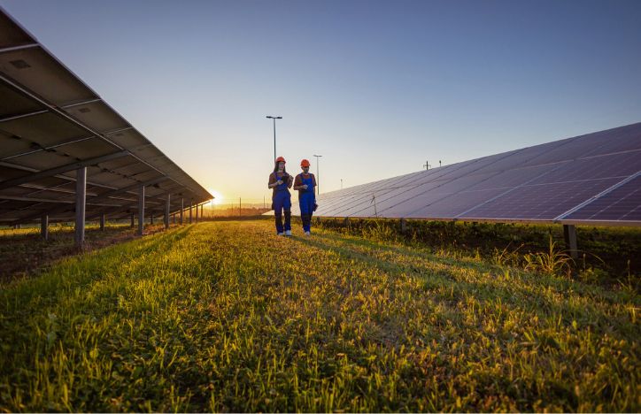 Two People Working On A Solar Farm